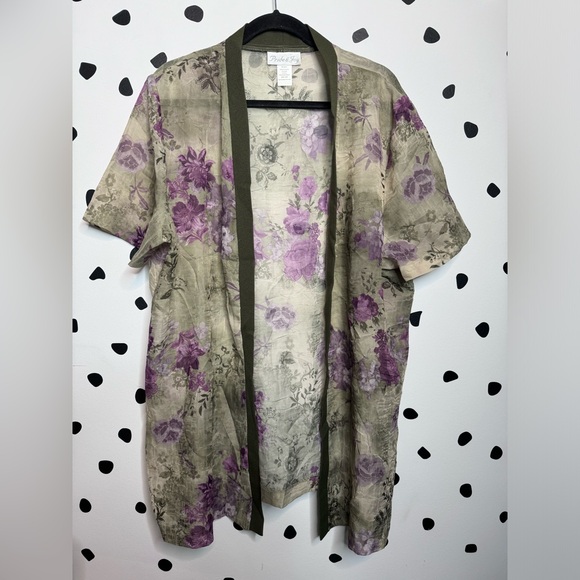 vintage plus size green floral flowery duster cardigan - Picture 1 of 5